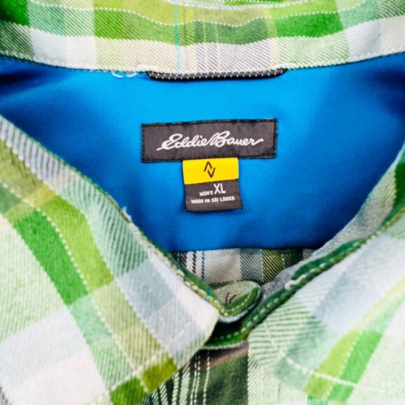 Eddie Bauer Shirt Mens XL Green Grey Plaid Button Down Active Long Sleeve - Picture 7 of 8